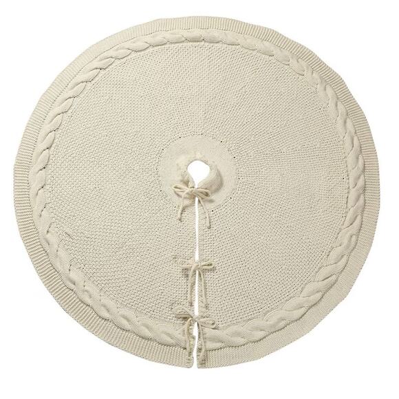36” Cream Cable Knit Christmas Tree Skirt Thick Rustic Knit with Ties New in Box - Picture 1 of 9